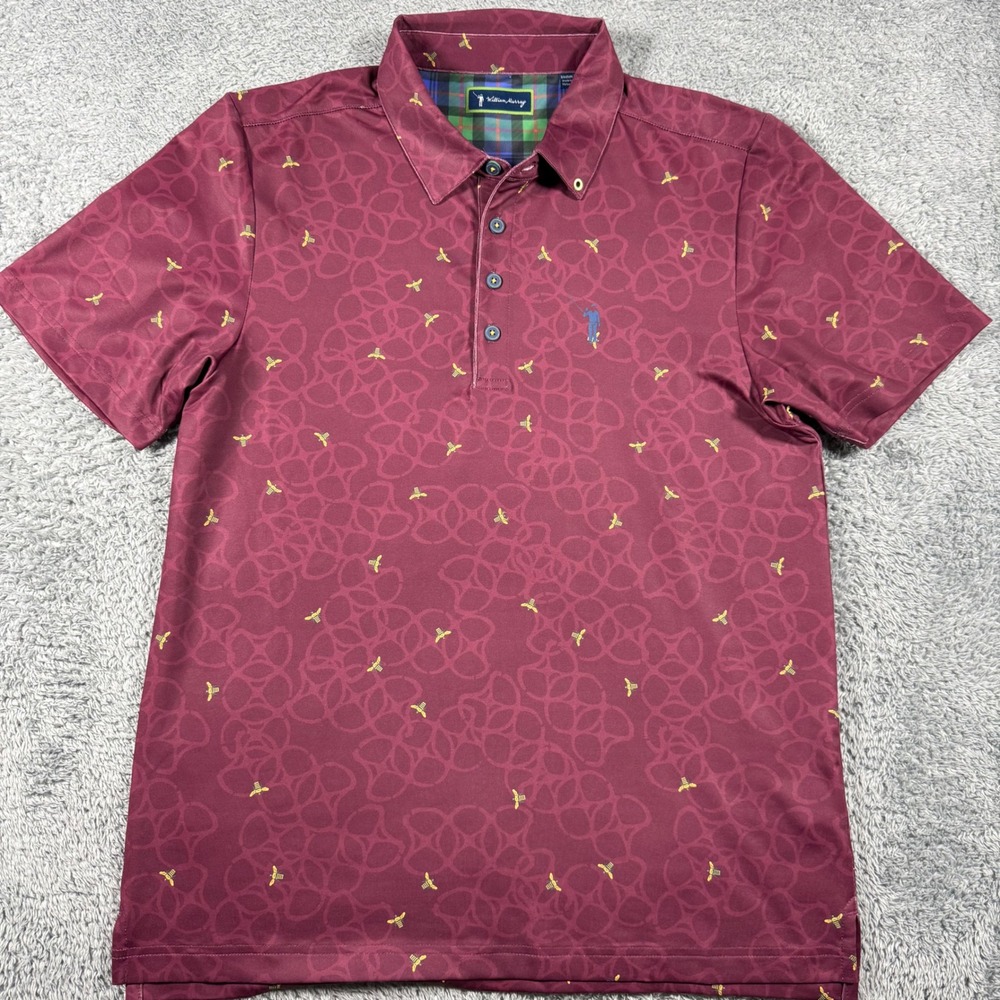 William Murray Golf Polo Mens Medium Maroon Bee Pretzel Pattern Shirt Performanc - Picture 2 of 7